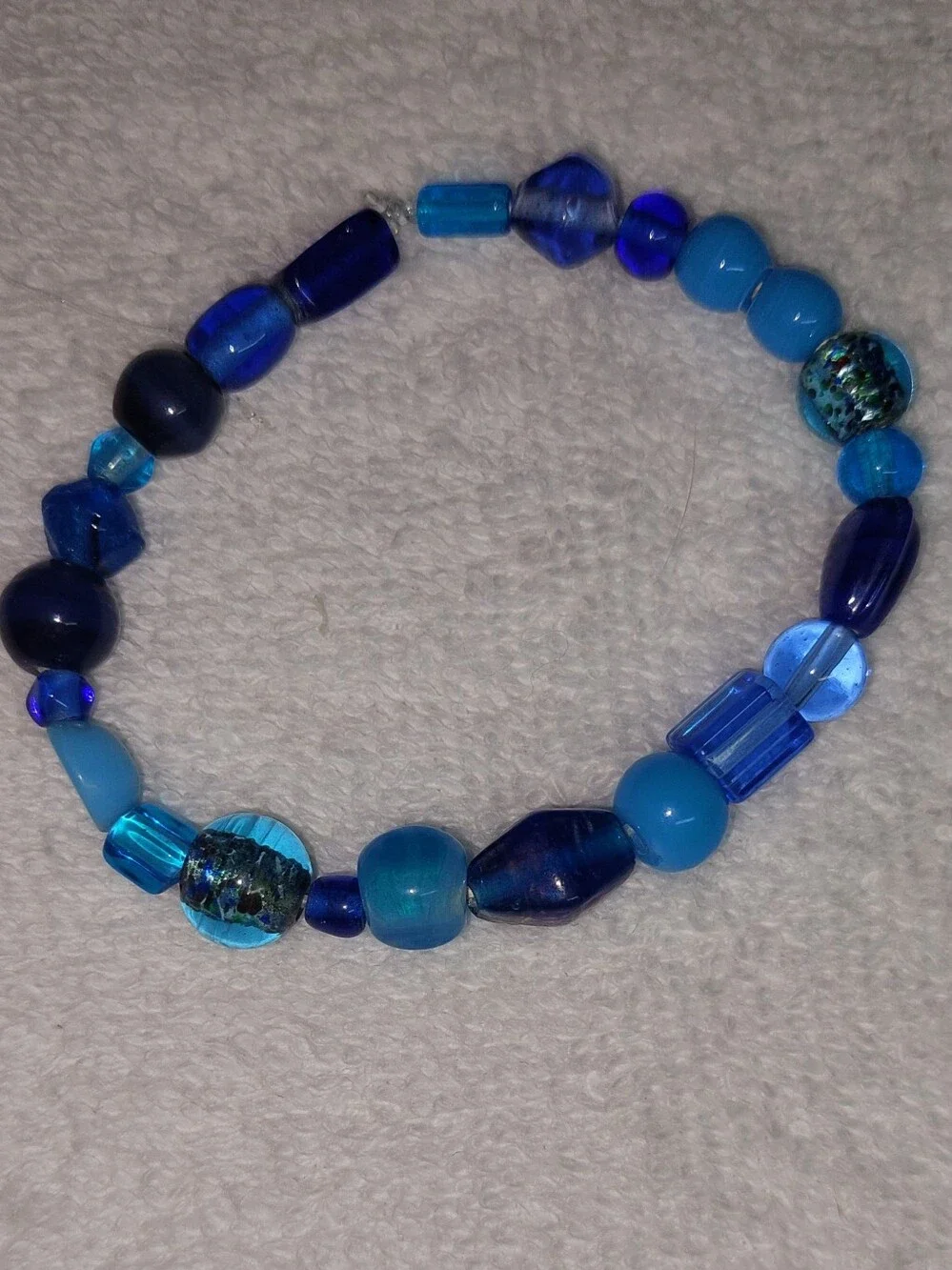 Blue Mixed- Glass Bead Women's Bracelet Stretch 6-7 Inch Handmade